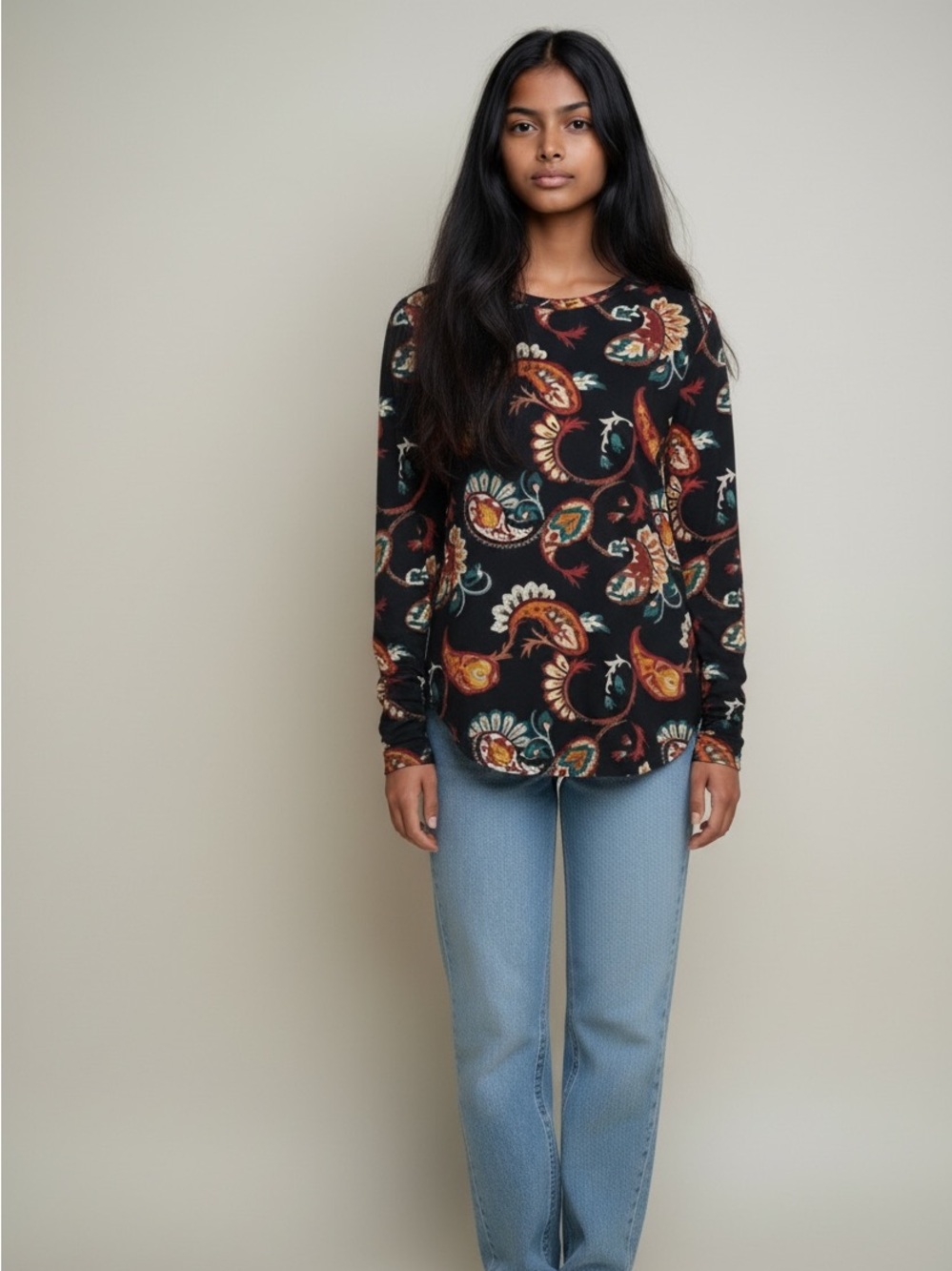 Chicos Touch of Cool Floral Paisley Long Sleeve Top Large Chico’s 2
